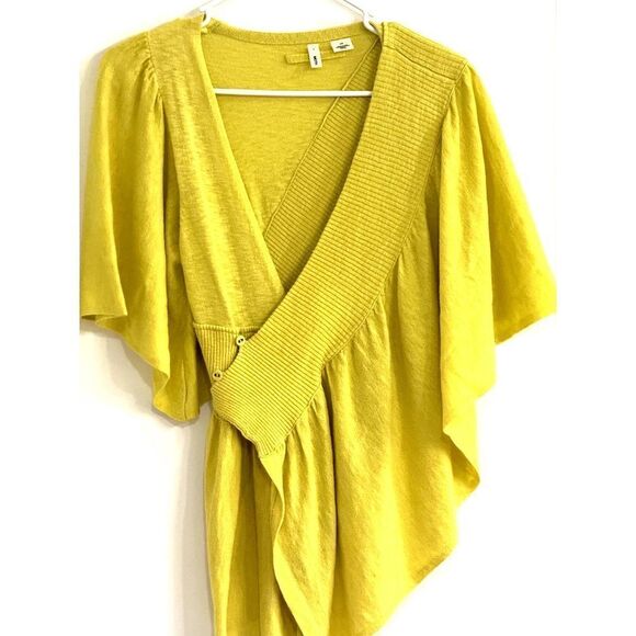 Moth Anthropology Asymmetrical Wrap Sweater Bright Yellow SZ S/M EUC - Picture 1 of 6